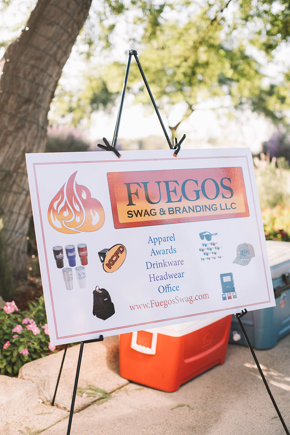 Fuegos Swag and Branding sign