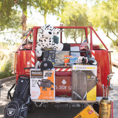 Raffle items back of Clown Car