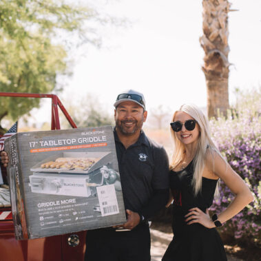 Tabletop griddle prize winner posing for a picture