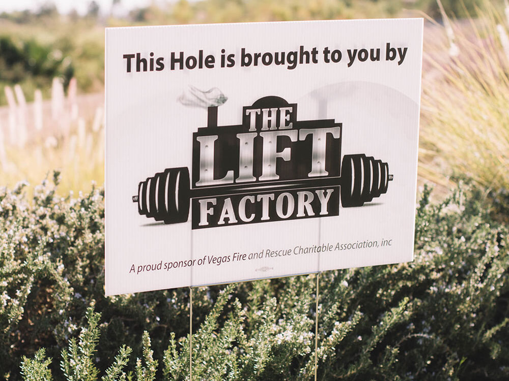 The Lift Factory Hole Sponsor sign